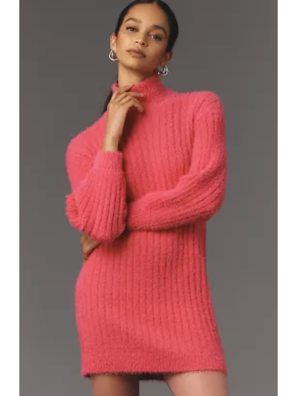 Anthropologie FLAT WHITE Turtleneck Jumper Sweater Dress in Pink Size S NWT $148